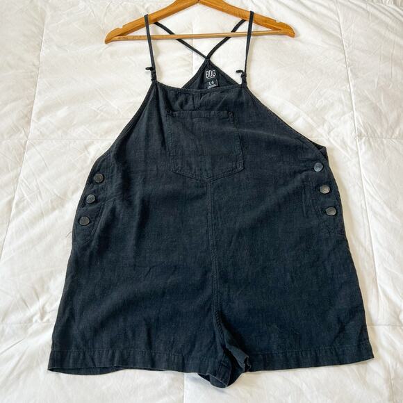 Urban Outfitters BDG Bianca Shortall Black Linen Blend Overall Romper Size L - Picture 2 of 5